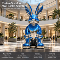 Sculpture de lapin en acier inoxydable, statue d'animal personnalisée, finition miroir, art moderne, décoration pour centre commercial, atrium, jardin, résistant aux intempéries