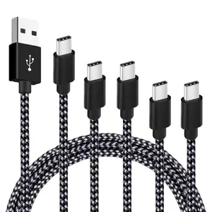 Cabo de carregamento rápido 3A cabo USB Micro tipo C trançado de nylon de 1m com cabo de cobre durável carregador rápido de alta velocidade Android