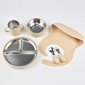 Assiette pour enfants en acier inoxydable 304 sans BPA, non toxique, avec manchon en silicone, compatible micro-ondes, réutilisable, vaisselle pour tout-petits - Product Image 1
