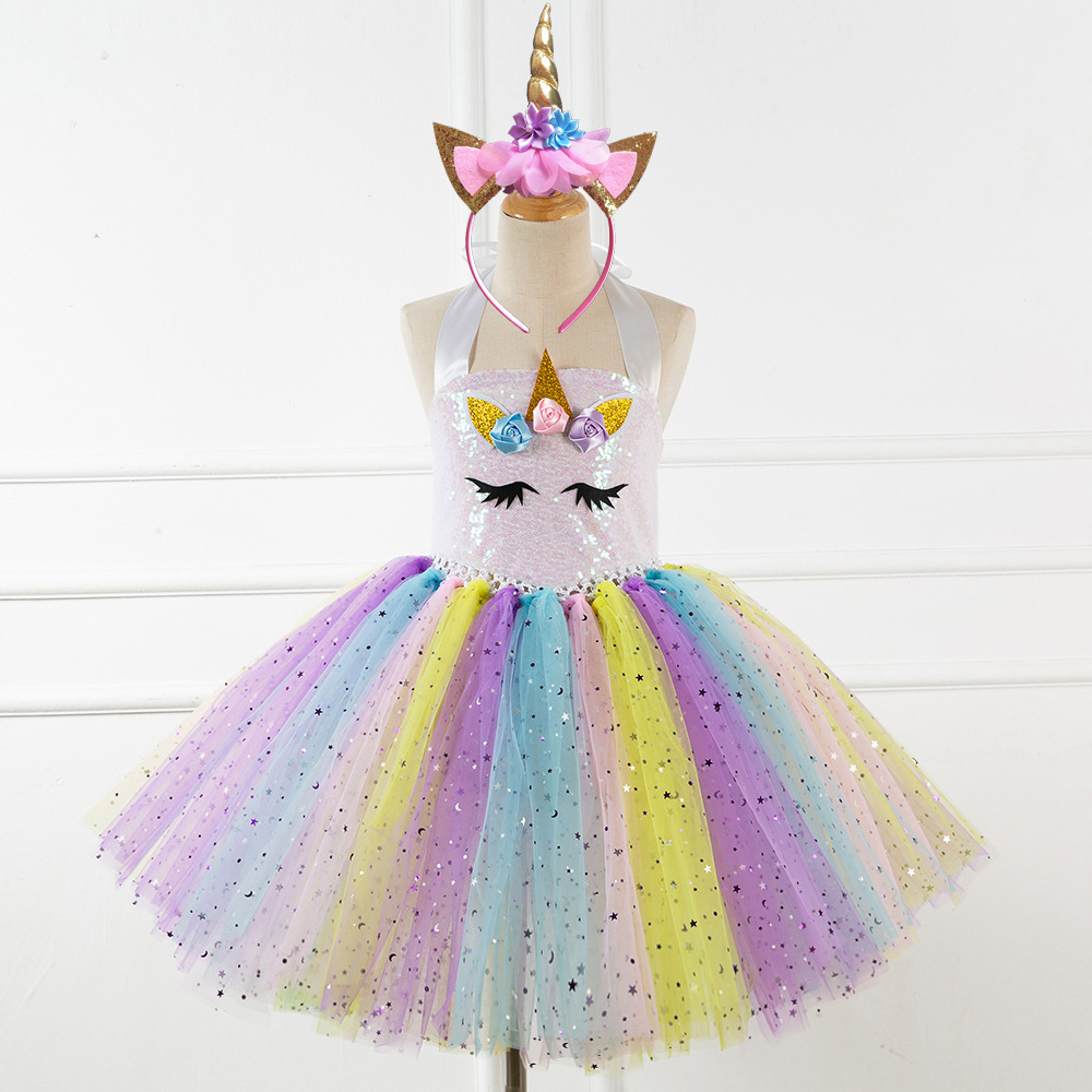 strapless open back dress Mia Belle Girls Unicorn Princess Tulle Halloween Dress