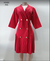 Gaun Karir Plus Size Trendy Wanita Kasual Elegan Lengan Setengah Kerah Berlekuk Lipit A-Line Ramah Lingkungan Kantor Hiasan Manik-Manik Belahan