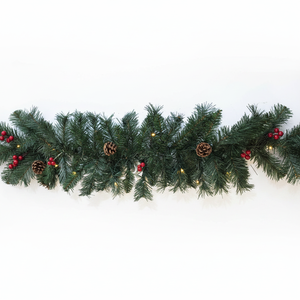 180 cm. Boa natalizia con pigne e palline rosse 30 LED (F-Bright 00524) - Product Image 2