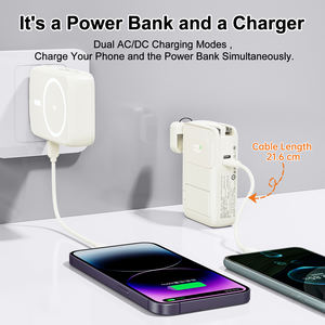 Chargeur de téléphone <span class=keywords><strong>portable</strong></span> <span class=keywords><strong>portable</strong></span> 3 en 1 10000mAh, batteries externes avec câble USB-C intégré, prise secteur pliable, batterie de voyage compacte - Product Image 4