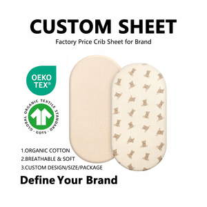 Custom GOTS Organic Cotton Crepe Baby Bassinet <strong>Sheet</strong> <strong>Fitted</strong> Muslin Crib Cradle Cover Custom Print Elastic Nursery Bedding - Product Image 1
