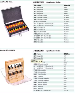 Juego de brocas para enrutador de carpintería RCT con vástago de 1/4 pulgadas, 18 Uds., precio barato, fresa de madera con revestimiento compatible con OEM - Product Image 5
