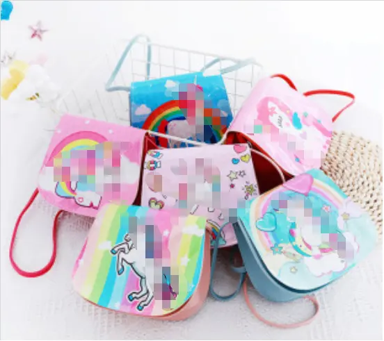 2022 new design little girls children small cartoon unicorn leather shoulder purse charm hand bag toddler kids mini unicorn bag