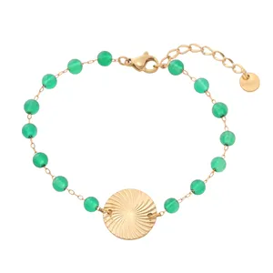 Geometrische Ronde Patroon Armband Voor Vrouwen Rvs Agaat Gekleurde Kralen 18K Gouden Ketting Armband Waterdichte Sieraden