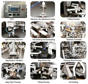 Llenado completamente automático Formando Sellado Máquina de embalaje de sellado en caliente Máquina de embalaje de bolsas prefabricadas 15 bolsas/min Alta efectividad 1600