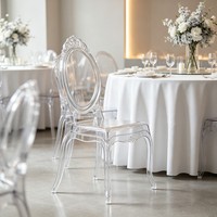 Chaise de salle à manger en acrylique transparent la plus vendue, chaise trône de palais pour mobilier d'événements hôteliers, banquets et mariages
