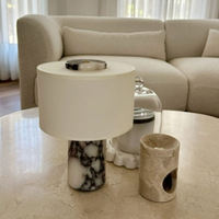 Lámpara de Mesa de Mármol de Lujo con Pantalla de Tela |   Lámpara de Noche Moderna Decorativa para Sala de Estar y Dormitorio