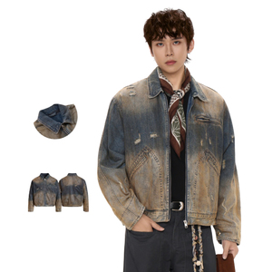 Veste en jean vintage personnalisée délavée à l'acide pour hommes, OEM, fermeture éclair intégrale, coton, streetwear d'hiver, veste en jean décontractée - Product Image 3