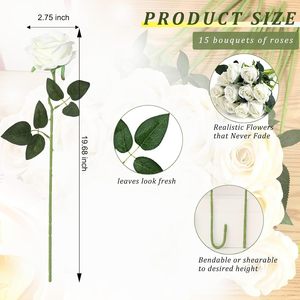 ช่อดอกกุหลาบผ้าไหมคุณภาพสูง 10 ดอก สำหรับตกแต่งบ้านในวันวาเลนไทน์ วันคริสต์มาส และวันตรุษจีน - ทำด้วยมือ - Product Image 2