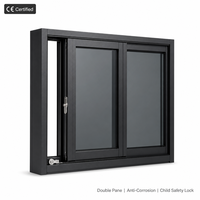 Ventana Corredera de Aluminio Negro con Certificación CE, Doble Acristalamiento Tintado, Suministro para Contratistas, Anticorrosión, Garantía de 10 Años