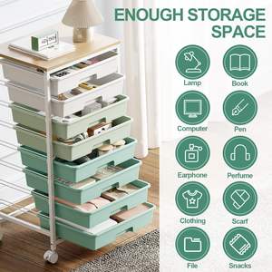 Chariot de rangement avec 8 tiroirs, chariot utilitaire avec tiroirs et plateau en bois, chariot de rangement roulant, utilitaire avec tiroirs, organisateur - Product Image 3