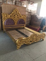 Ensemble de chambre à coucher avec marqueterie sculptée en bois classique Lit à baldaquin à baldaquin Style Rococo français de luxe Meubles de maison King Size 5 ensembles