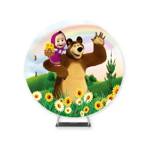 Unique Display adorable girl and bear happy birthday event party wedding supplies decoration fabric circle round backdrop stand