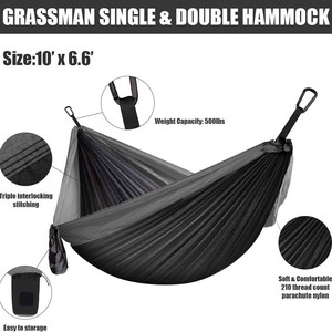 Hamac de camping extérieur Woqi en nylon Ripstop, capacité de charge de 226 kg, portable, simple ou double, noir, design minimaliste - Product Image 2