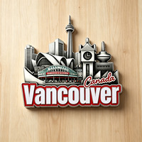 Aimant de réfrigérateur en métal 3D personnalisé, sans stock préparé, avec vue panoramique de Toronto, Vancouver, Québec, Canada – Souvenir touristique