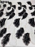 Tissu en velours noir et blanc lourd, brodé de feuilles et de perles, en tulle et dentelle, pour robes de soirée africaines et tenues de mariage, vente en gros