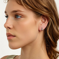 Boucles d'oreilles créoles fleur Iris en argent sterling massif 925 Huggie pour femmes adolescents boucles d'oreilles créoles fleur boucles d'oreilles Cartilage SCE1873