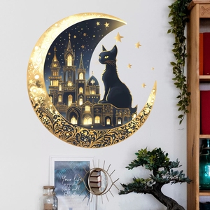 Design mystique du Ramadan avec une lune croissante dorée, un château enchanté avec des lumières douces et un chat mystérieux sur une perchoir - Product Image 5