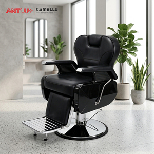 Fauteuil de <span class=keywords><strong>Barbier</strong></span> Moderne Noir avec Repose-Pieds et Dossier Inclinable, Robuste et Confortable pour Salon de Coiffure - Product Image 1