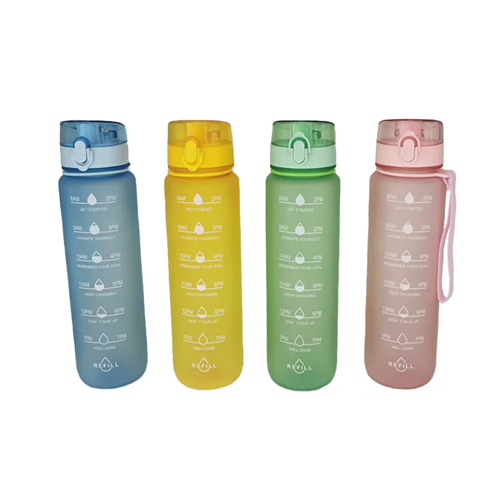 32oz Gym und Outdoor Motivations-und Zeit markierung mit benutzer definiertem Logo und Farbe Fitness Pure Color Plastic Sports Water Bottle