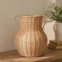 Grand vase à fleurs en rotin de style bohème, panier de pique-nique en rotin tressé avec poignée, décoration d'intérieur
