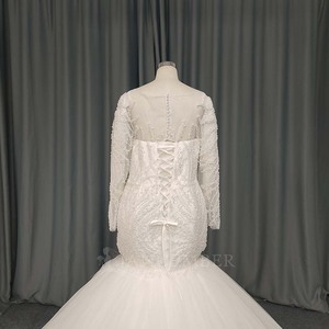 Vestido de Novia Sirena Lsany246 con Aplicaciones y Mangas Largas, Vestido de Novia con Escote Corazón, Cola de Trompeta, Vestido de Recepción Jancember - Product Image 2