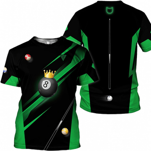 Camiseta Unisex S.Q.F con Diseño de Bola 8, 100% Poliéster, Transpirable, Estilo Vintage, Manga Corta, Verde y Negro con Bloques de Color, Casual, 300g, Corte Regular - Product Image 3