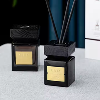 Nouveau Design Vide De Luxe 50ml 100ml Carré Noir Aromatique Verre Aromathérapie Reed Diffuseur Bouchon En Bois Bouteille
