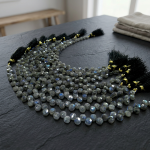 Perles de labradorite naturelle en forme de pièce de monnaie, 5-6 mm, briolette, bleu chatoyant, fil de pierres précieuses de 8 pouces de long, pour la création de bijoux. - Product Image 2