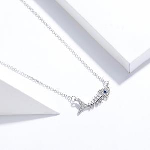S925 de pescado de plata collar de hueso para dama Chapado en platino collar de plata esterlina para mujer SCN376 - Product Image 5