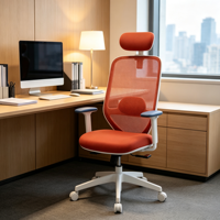 Chaise de bureau ergonomique moderne à dossier haut en maille, avec appui-tête réglable, support lombaire, accoudoirs réglables, pivotante, inclinable, structure en acier