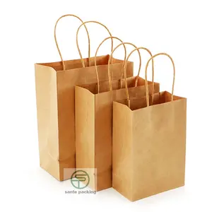 Custom thick yellow kraft paper portable clothing supermarket shopping takeaway bag