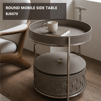 Table d'appoint ronde en cuir et acier inoxydable, avec rangement tressé, pour salon et hôtel, fabrication directe usine, OEM