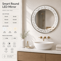Miroir de salle de bain rond à LED Bluetooth, rétroéclairé et éclairé par l'avant, à intensité variable, anti-buée, 3 couleurs, pour la salle de bain et le salon