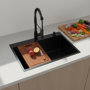 Évier de cuisine encastré 30 pouces, cuve simple, en acier inoxydable 18 gauge, noir canon de fusil, avec robinet - Product Image 2