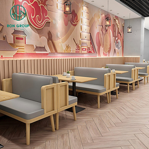 โต๊ะไม้แบบโค้งสี่เหลี่ยมสีฟ้าแบบนอร์ดิกโต๊ะสำหรับคาเฟ่และร้านอาหารพร้อมชุดเก้าอี้โซฟาเฟอร์นิเจอร์ที่นั่ง - Product Image 5