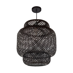 Lampe tissée naturelle faite à la main lampe en osier bambou rotin classique suspension pour salon hôtel restaurant - Product Image 2