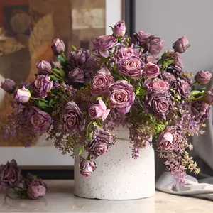 M414 Französisch Burnt Edge 3 Köpfe Simulation Rose Flower Retro Styles Seiden blume Home Hochzeits dekoration