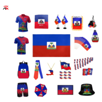 Vente en gros 2026 Ensemble de supporters de football d'Haïti pour matchs de football, comprenant T-shirt, maillot, short, vêtements à motif drapeau d'Haïti, épingles et patchs drapeau d'Haïti