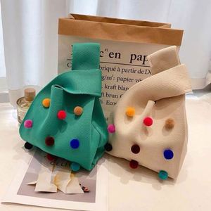 Korean Style Cute Colorful Ball <b>Knitted</b> Handbag Crochet <b>Knitted</b> <b>Tote</b> <b>Bag</b> for Women - Product Image 2
