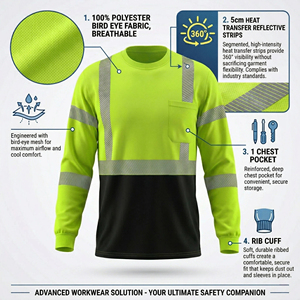 ओम कस्टम लोगो एनीसी कक्षा 2 उच्च दृश्यता लंबी आस्तीन चिंतनशील सुरक्षा शर्ट पुरुषों के लिए जेबों - Product Image 2