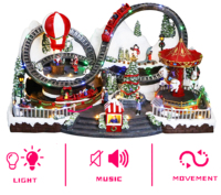 Inspiration anime Xmas Fun Fair Lumière LED Caractéristiques de Noël Carrousel en résine avec train de ballons chauds mobiles et motif de sculpture d'arbre