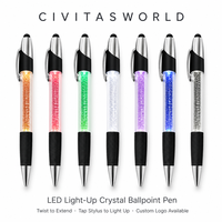 Stylo à bille personnalisé avec logo, lumière LED en cristal, pointe rotative 1,0 mm, stylo multifonction, promotionnel