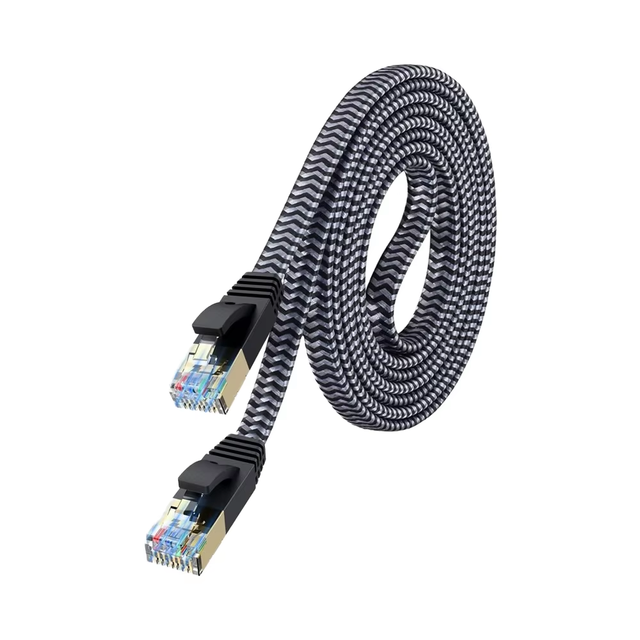 Nylon Braided High Speed Network LAN Patch Cord Shielded RJ45 Flat Internet Cable Cat 7 Ethernet Cable for Modem/Router/PC