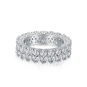 925 plata esterlina circón joyería eternidad banda diamante compromiso boda anillo apilable 18K chapado en oro anillos joyería Mujer