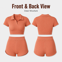 Conjunto de Yoga Personalizado para Mujer, Top Corto Tipo Polo de Manga Corta con Cintura Acanalada y Pantalones Cortos, Ropa Deportiva para Gimnasio, Ejercicio y Yoga