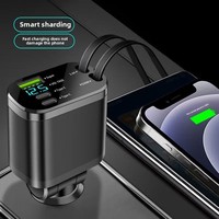 Chargeur de voiture intelligent 5-en-1 à charge rapide avec câble rétractable intégré, ports USB Type-C et affichage numérique, compatible avec les véhicules courants